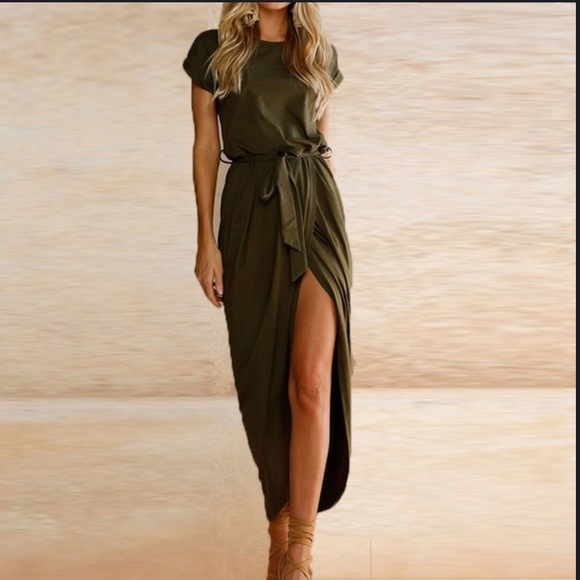 Dresses & Skirts - BNWOT Olive Green Boho Chic Wrap Skirt Maxi Dress